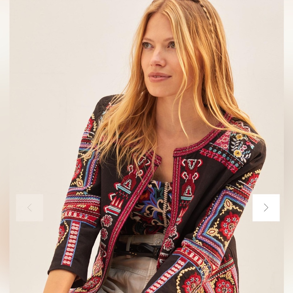 NWT | Anthropologie Boho Beaded & Embroidered Open Face Cotton Jacket